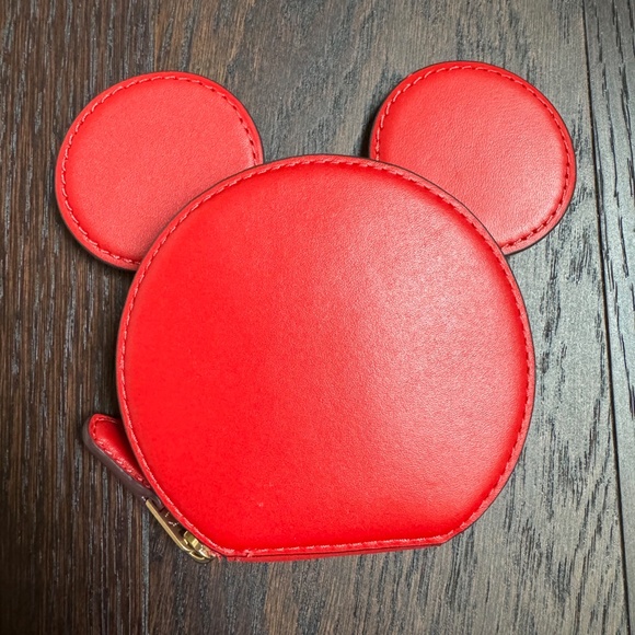 COACH X Disney Mickey Mouse Ears Red Leather Limited Edition Coin Purse - Picture 1 of 9